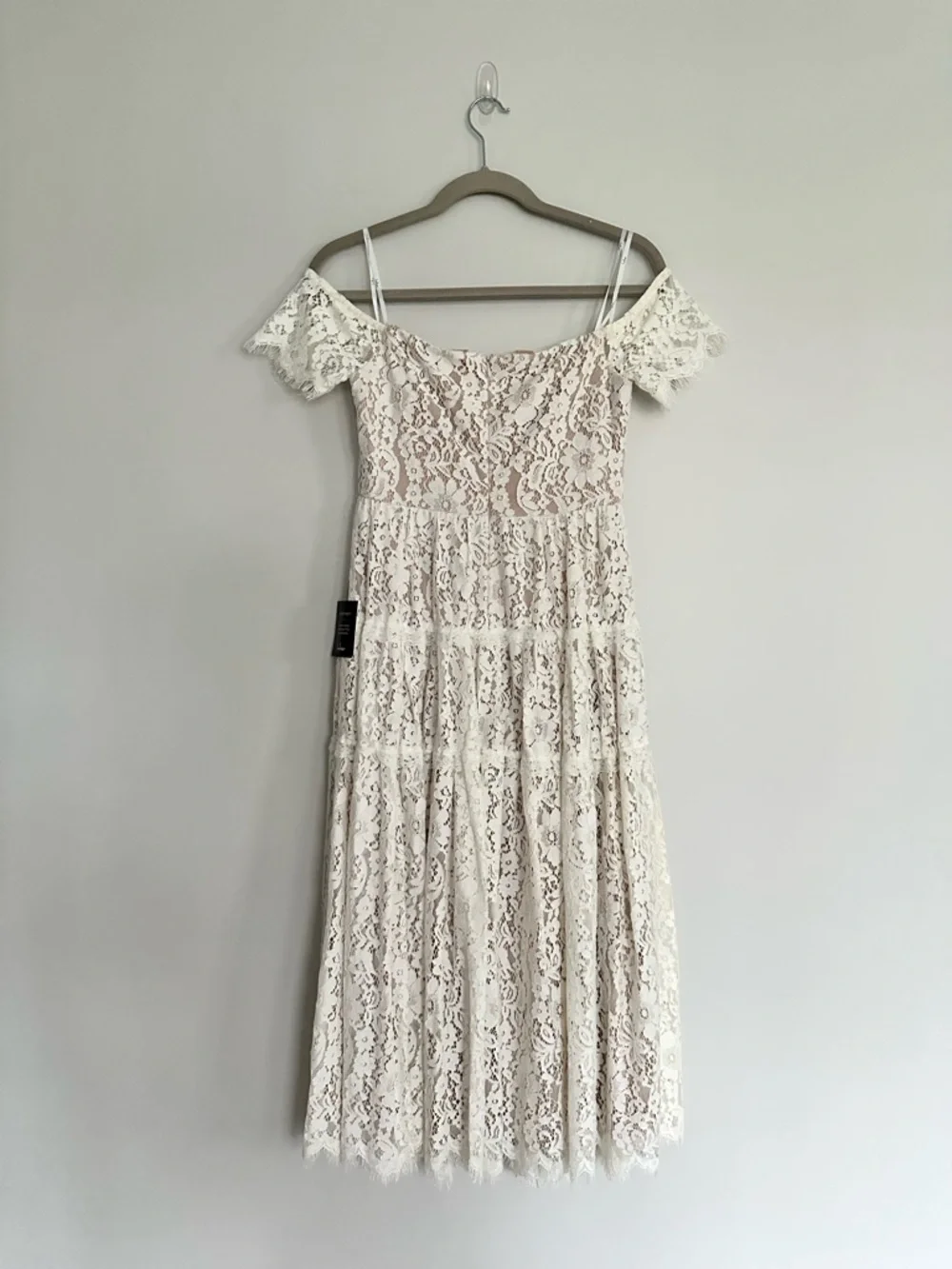 Lulu's Off-Shoulder Lace Midi Dress in Soft Cream - Picture 3 of 3